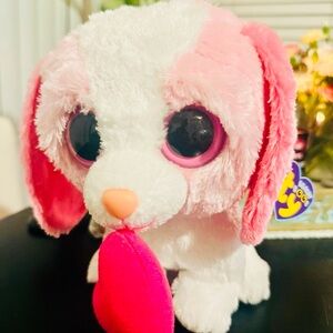 Ty Beanie Boo Buddy PINK COOKIE VALENTINE’S DAY DOG  9” RETIRED/NEW purple tags